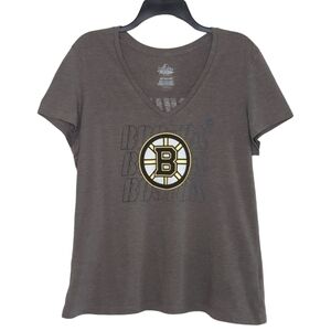 Majestic Boston Bruins Women's Short Sleeve V-Neck Gray T-Shirt Size XXL